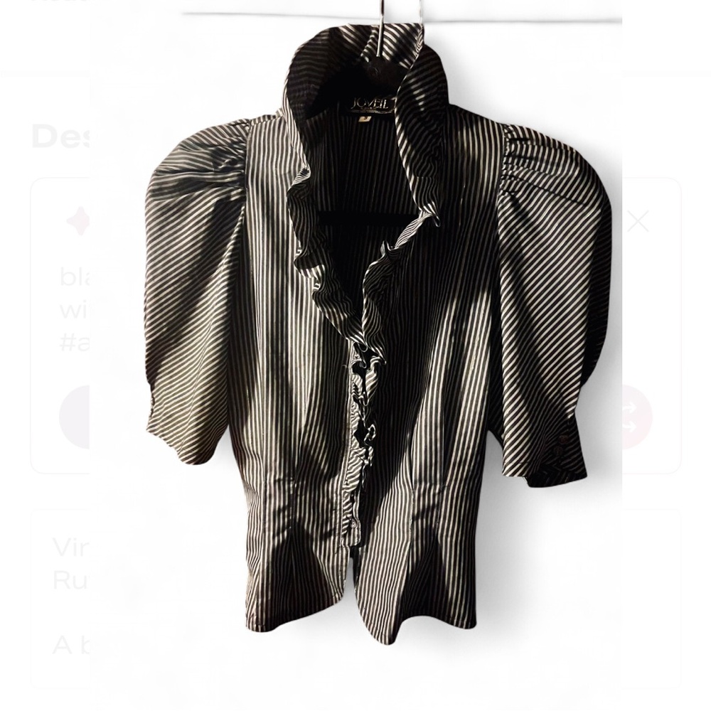 JOVEIL Vintage Pinstripe Ruffle Tailored Blouse